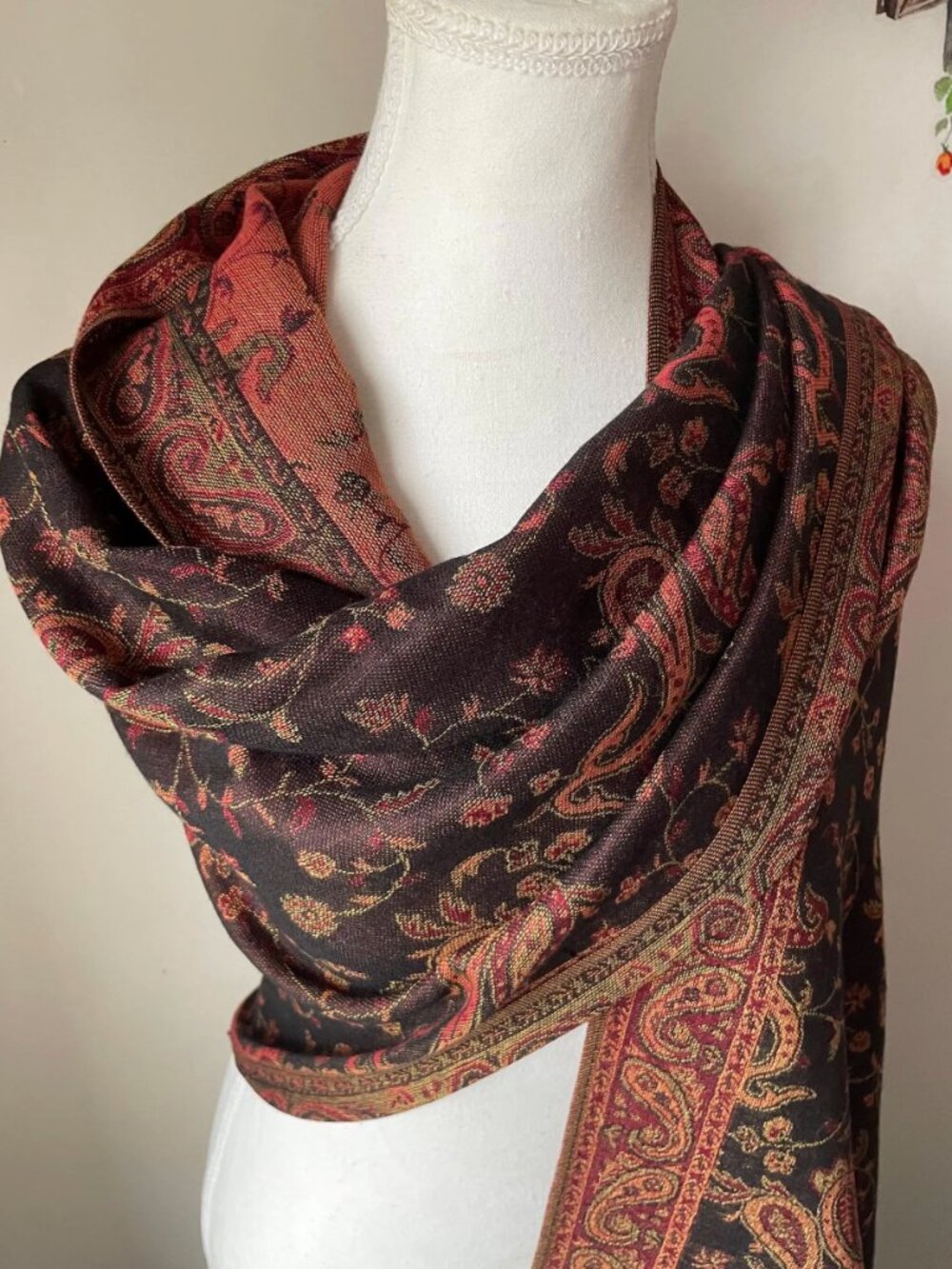 Black Paisley Scarf Shawl Wrap, Rave Pashmina Shawl Unisex